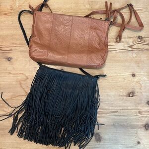 Crossbody Bags Bundle Black Fringe and Tan Leather